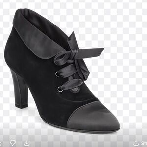 CHANEL Velvet Lace-Up Booties Black Satin Trim Ankle Boots EU 37.5